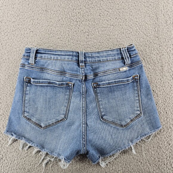 KanCan Shorts Womens 29 Blue Distressed Frayed Hem High Rise Button Fly Denim - Picture 12 of 15